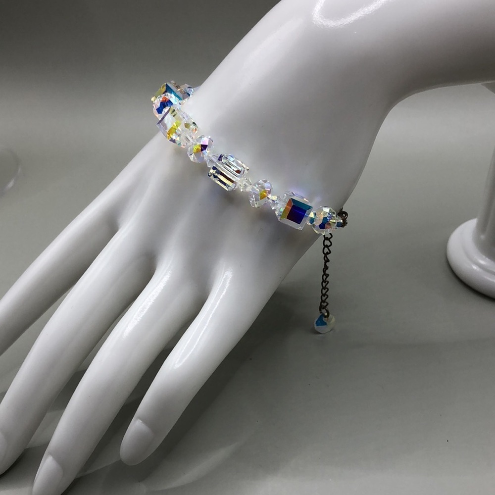 Vintage Ab Aurora Borealis Sterling Silver 925 Bracelet Formal Bridal Evening - Picture 3 of 5